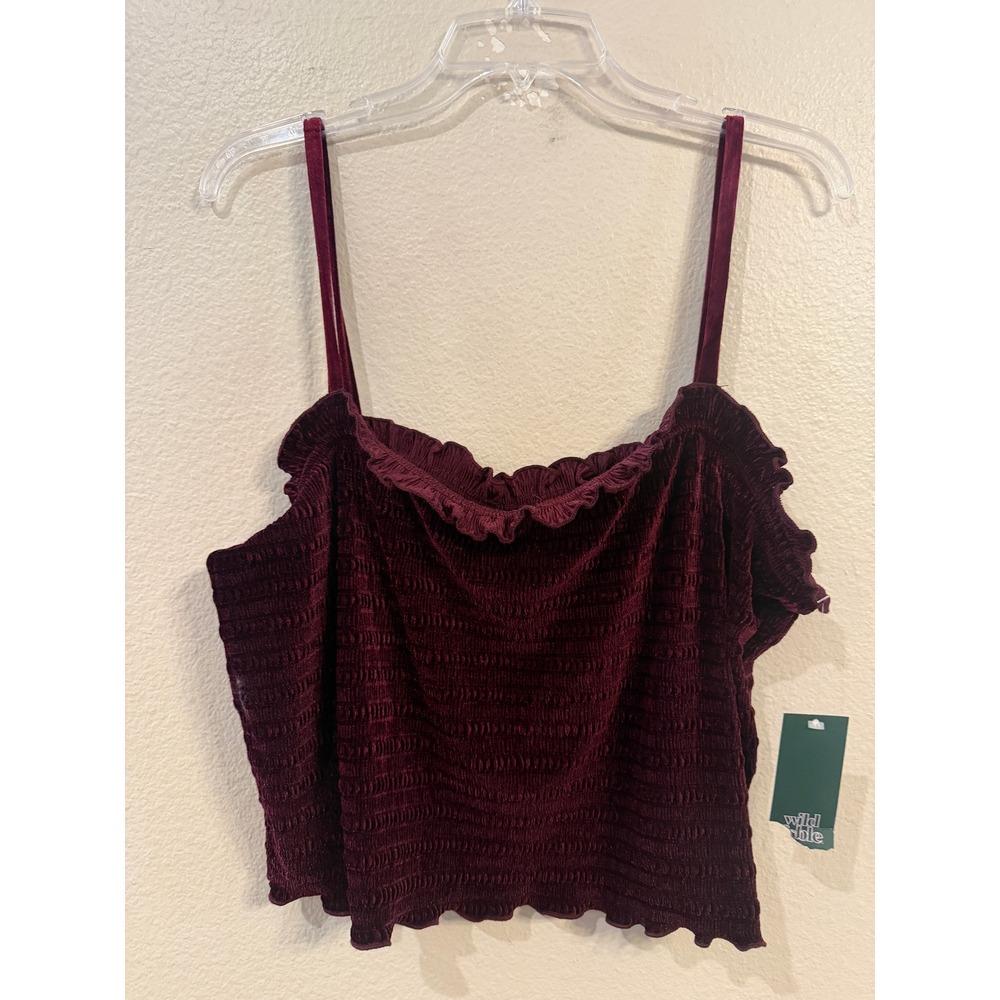 Wild Fable Burgundy Smocked Velvet Ruffle Cami Top XXL JQ04620XJ